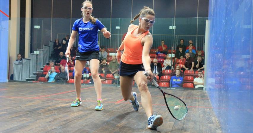 Lucy Turmel and Jasmine Hutton in the final of the under-19s at the British Junior Championships in October