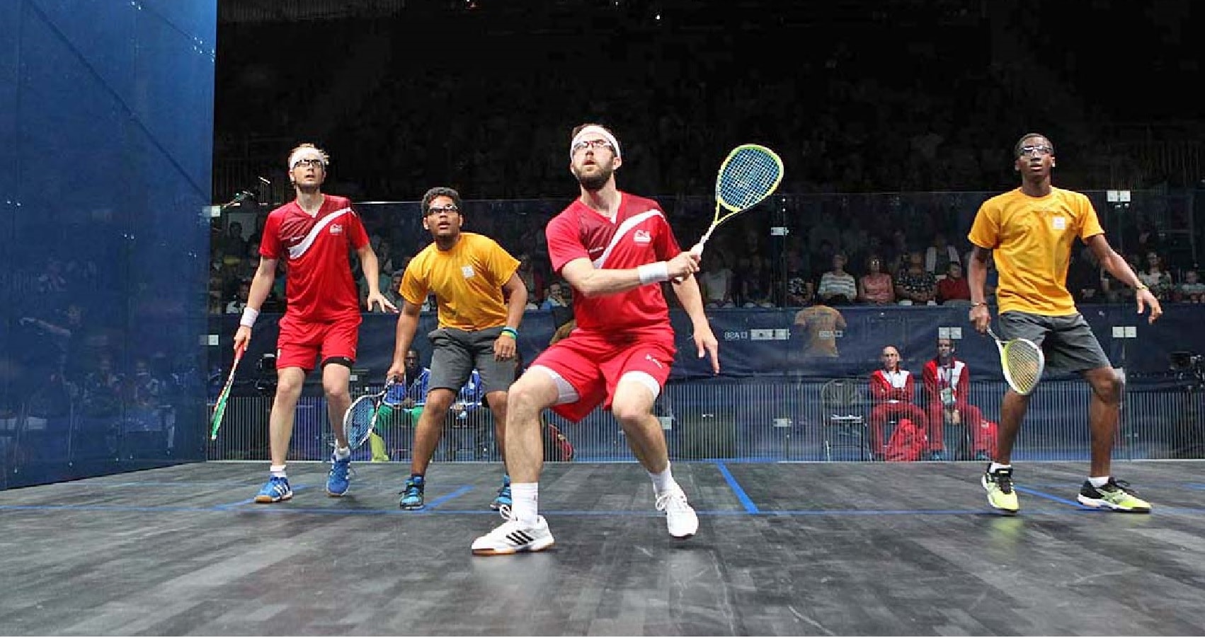James Willstrop and Daryl Selby representing England in doubles 