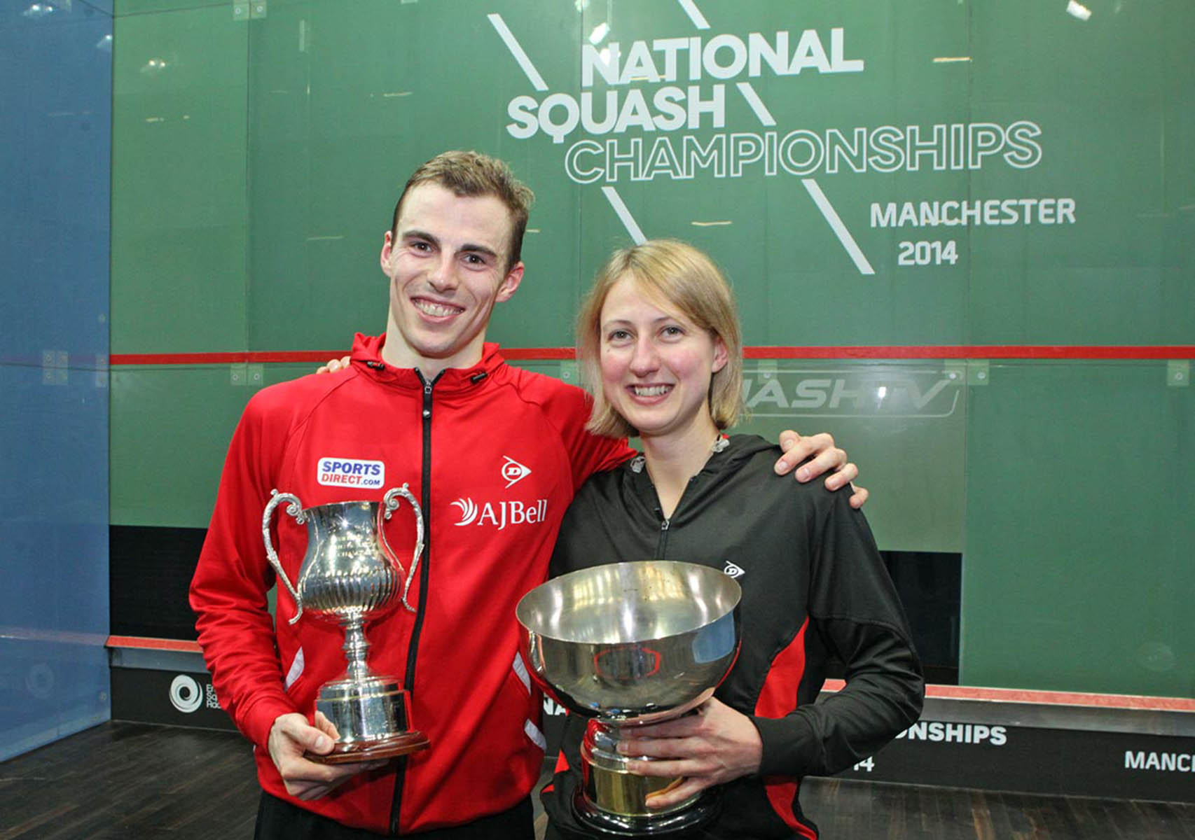 England's Nick Matthew and Alison Waters lift the British Nationals 2014 Squash titles