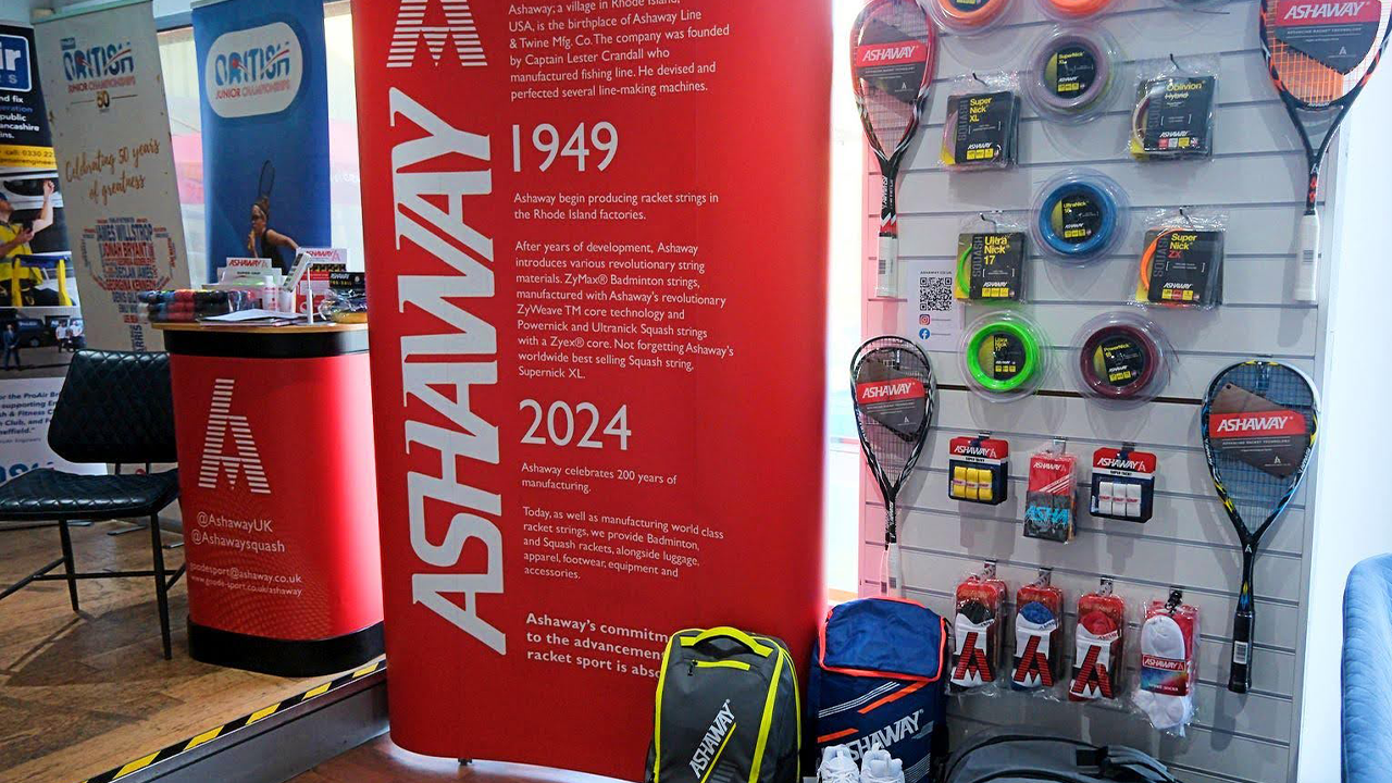 Ashaway's official stringing stand at the 2024 British Junior Championships.