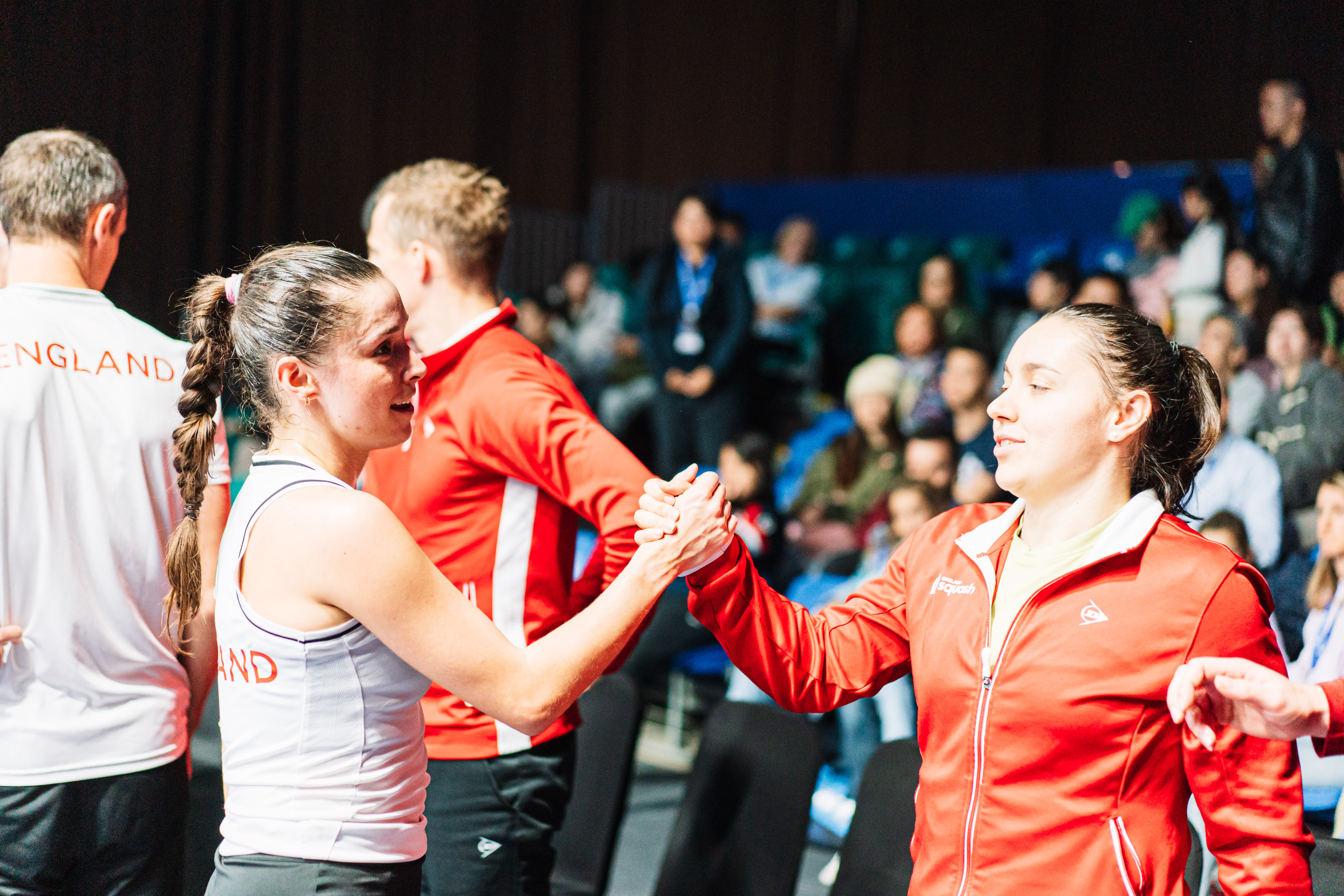 Jasmine Hutton and Lucy Beecroft celebrate their win vs Hong Kong