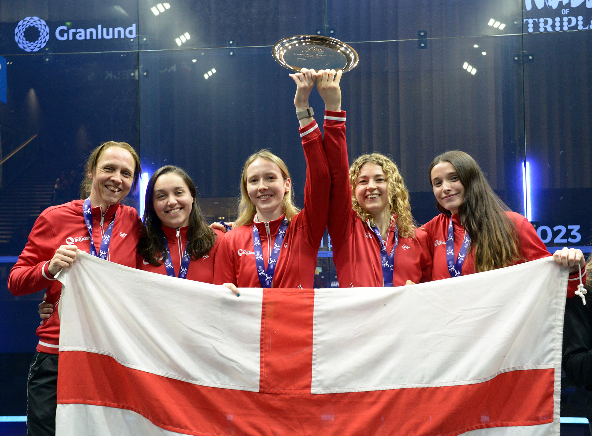 England squash coach with Team England players