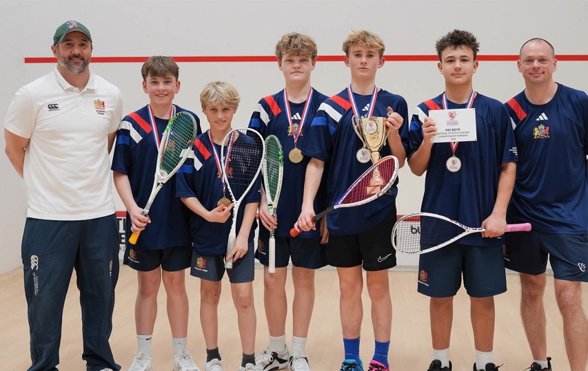KS3 boys champions Elizabeth college team receive their trophy