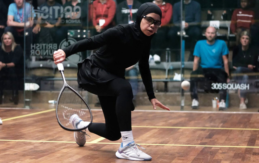 Squash player Mariam Eissa competing in the British Junior Championships GU19 final in 2023