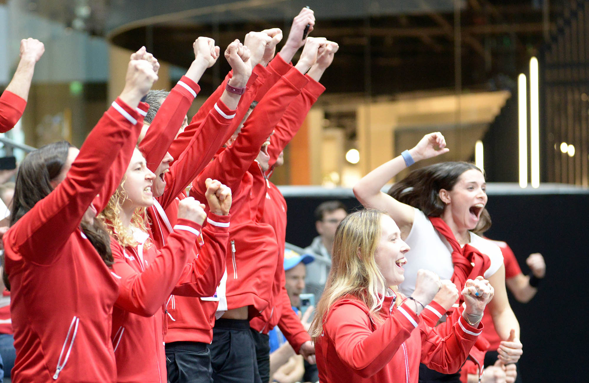 Team England players celebrating winning the European Team Championships 2023