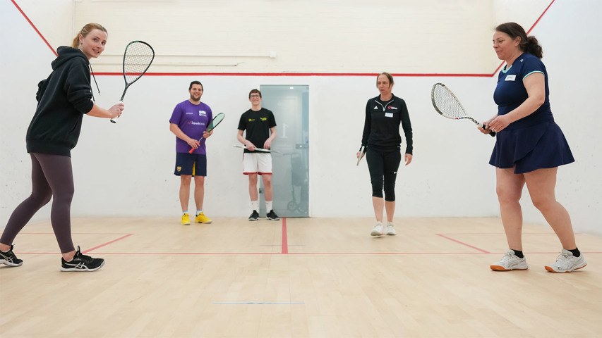 Coach delivers an England Squash coaching course