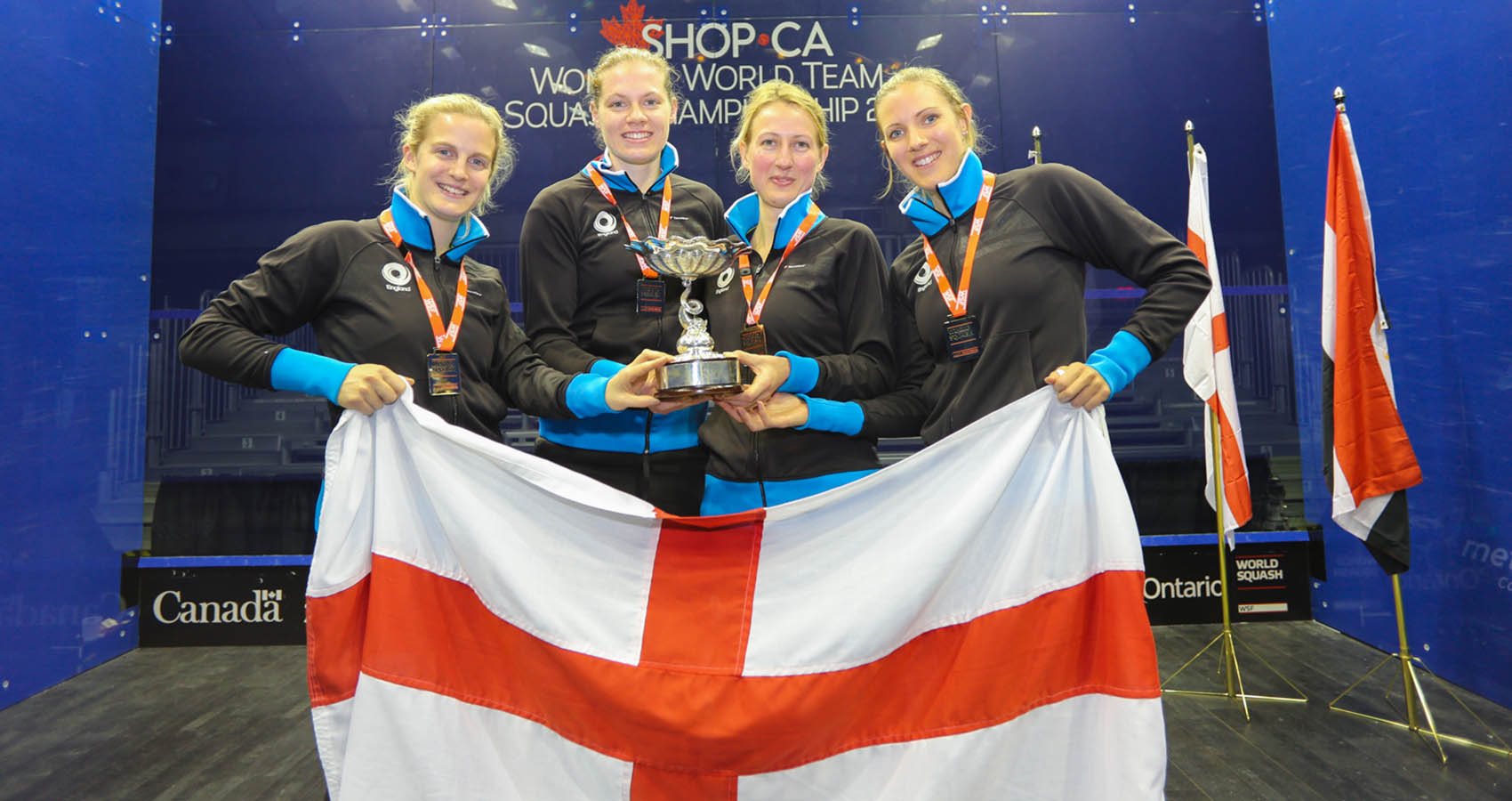 England's Emma Beddoes, Sarah-Jane Perry, Alison Waters and Laura Massaro lifted gold at the 2014 World Team Squash Championships