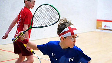 Two boys competing on court at day one of the MB Nottingham English Junior Championships