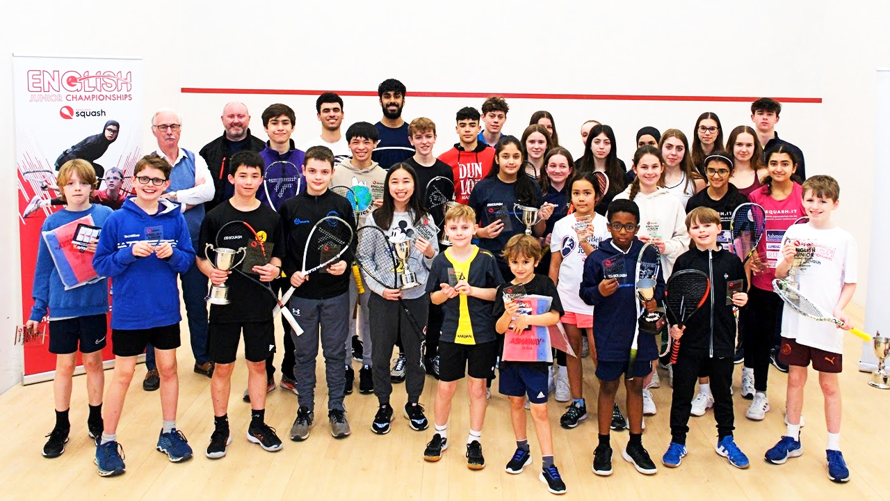 Juniors pose with trophies at the 2024 English Junior Championships