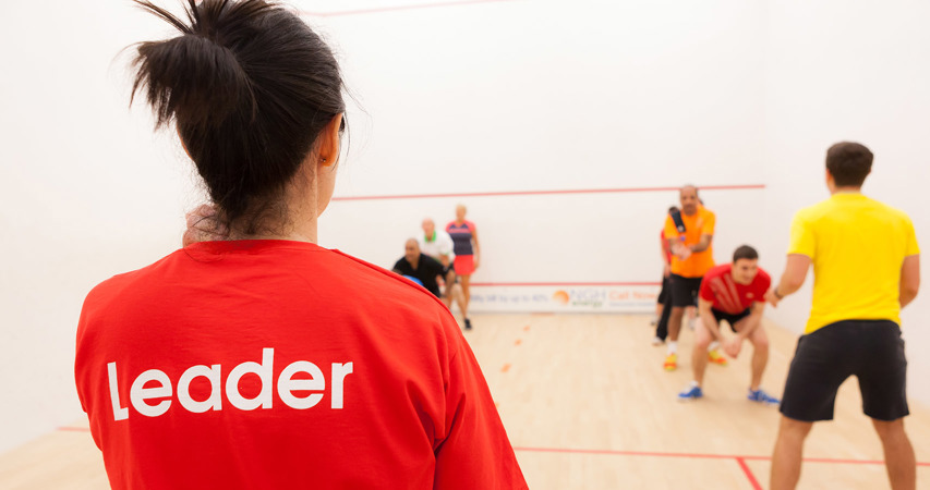 Squash 101 leader delivering a session